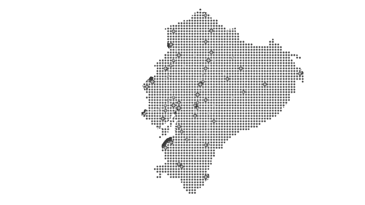 Mapa de Ecuador con puntos de carga que se iluminan al hacer scroll